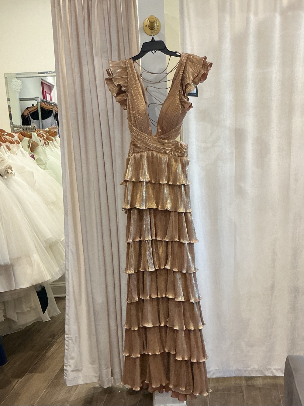 Metallic Ruffle Tiered Maxi Dress - Gold